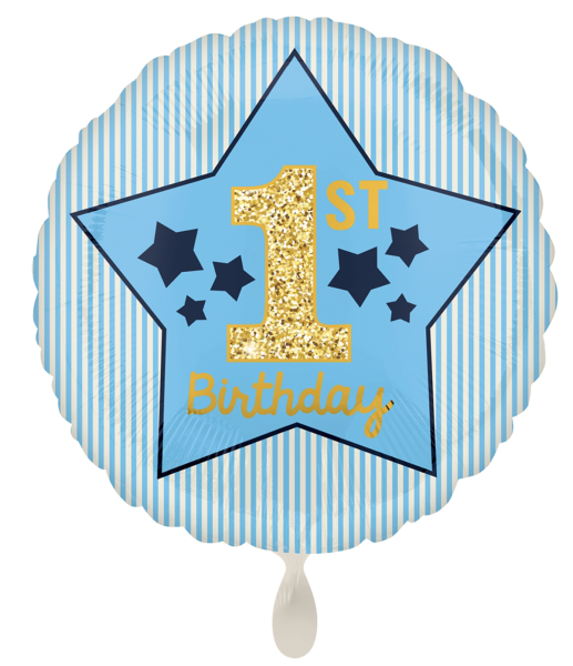Folienballon - 1st Birthday, Stern blau - ø 43cm